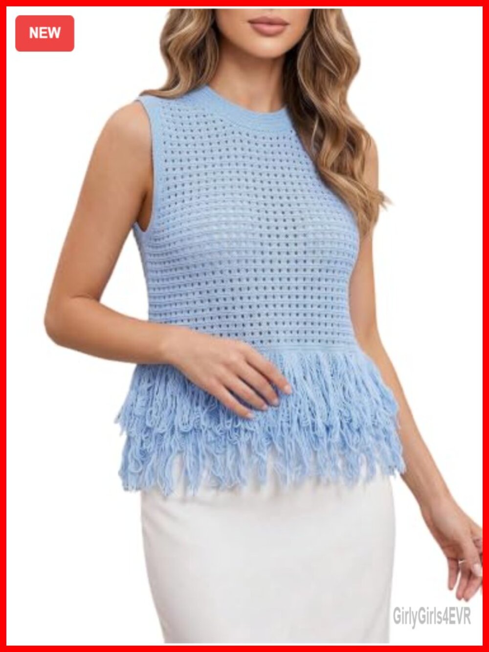 Fringe Crochet Tank Top Hollow Out Knit Sweater Vest Sleeveless